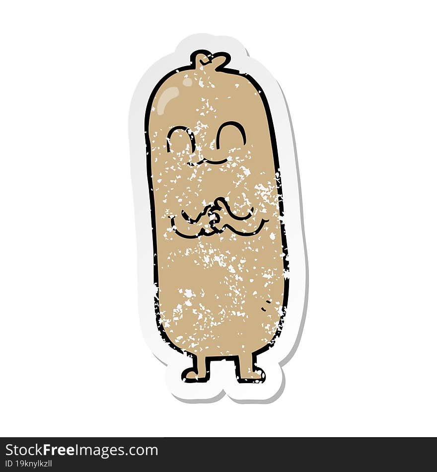 distressed sticker of a cartoon sausage