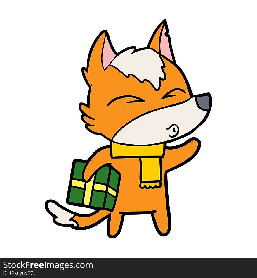 fox cartoon character with present. fox cartoon character with present