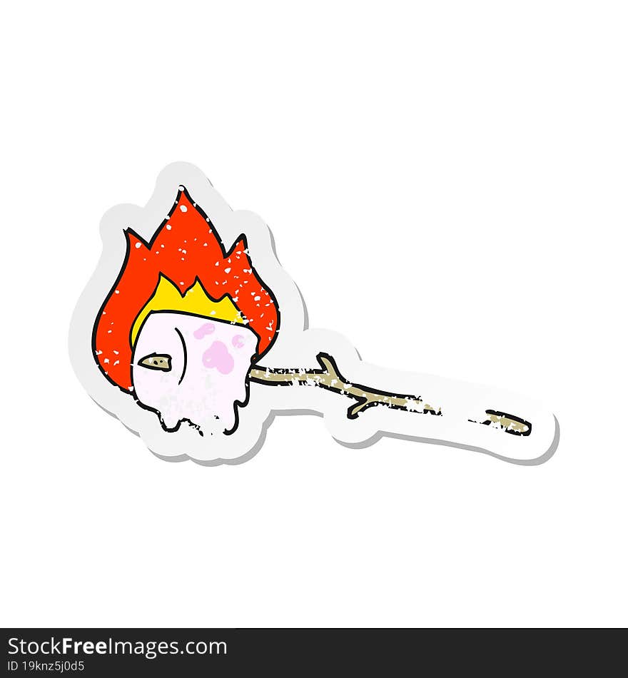 retro distressed sticker of a cartoon burning marshmallow