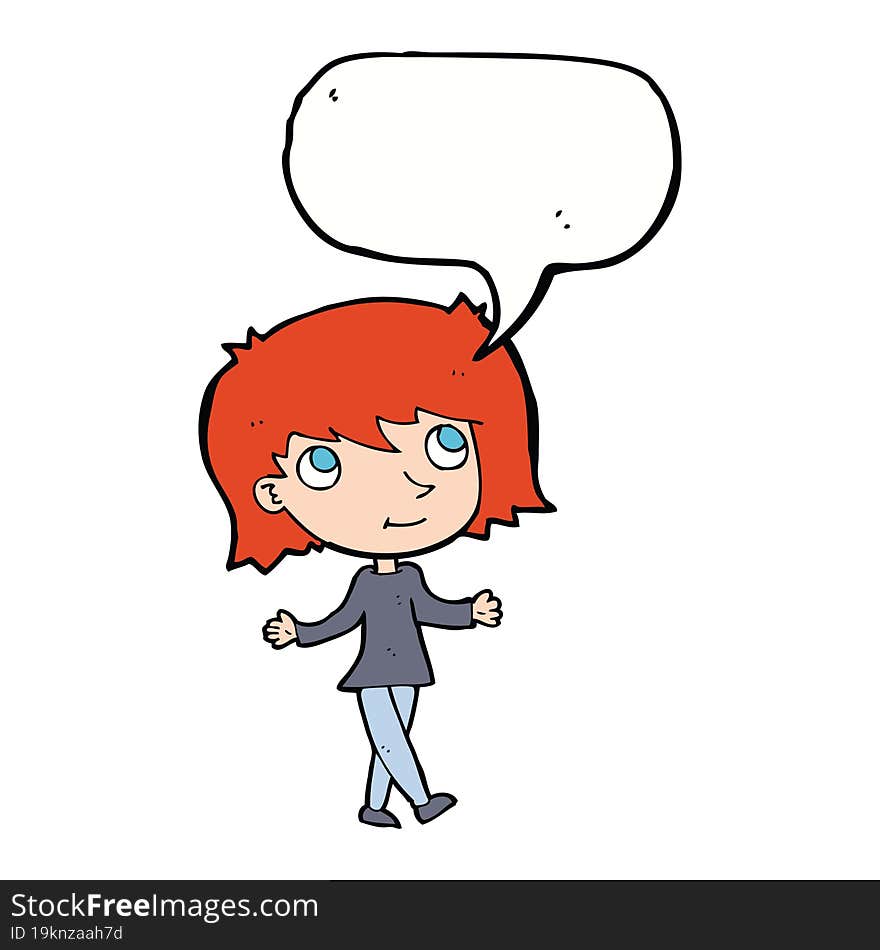 cartoon girl with no worries with speech bubble