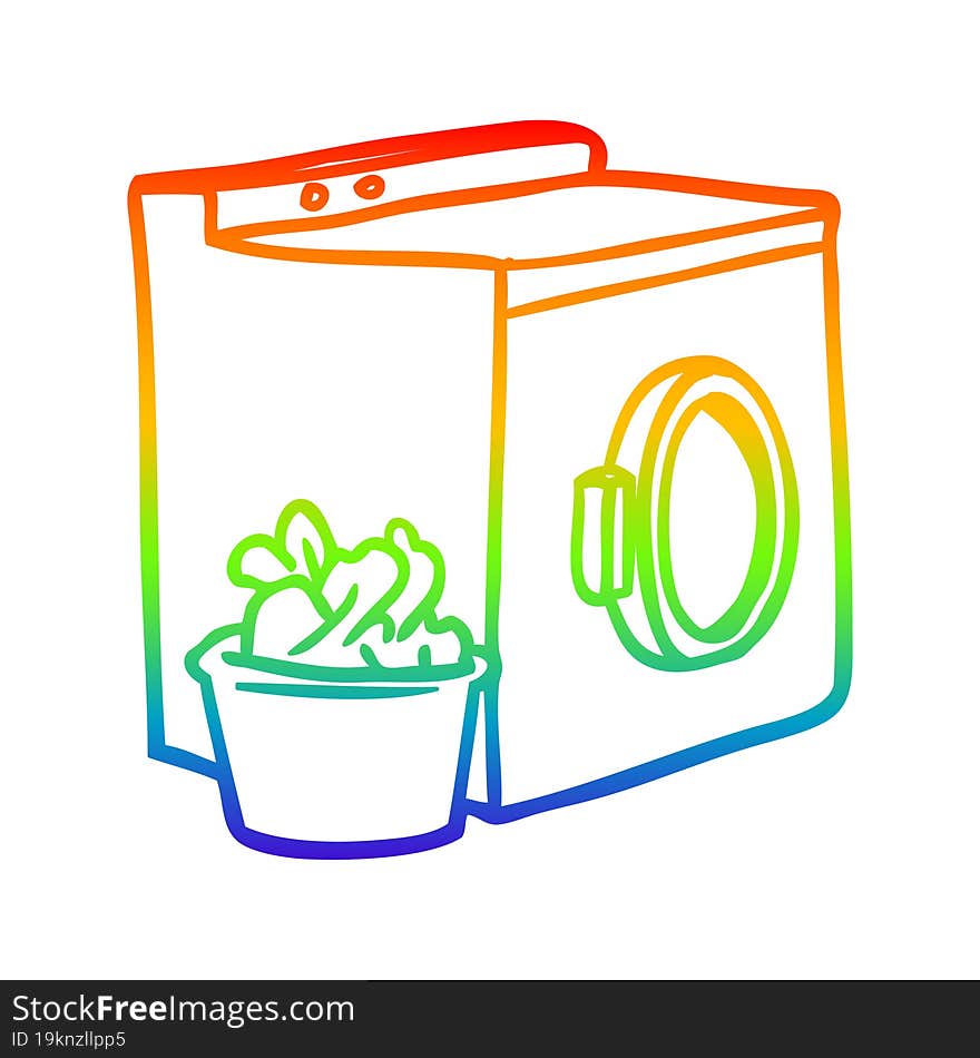 rainbow gradient line drawing of a washing machine and laundry