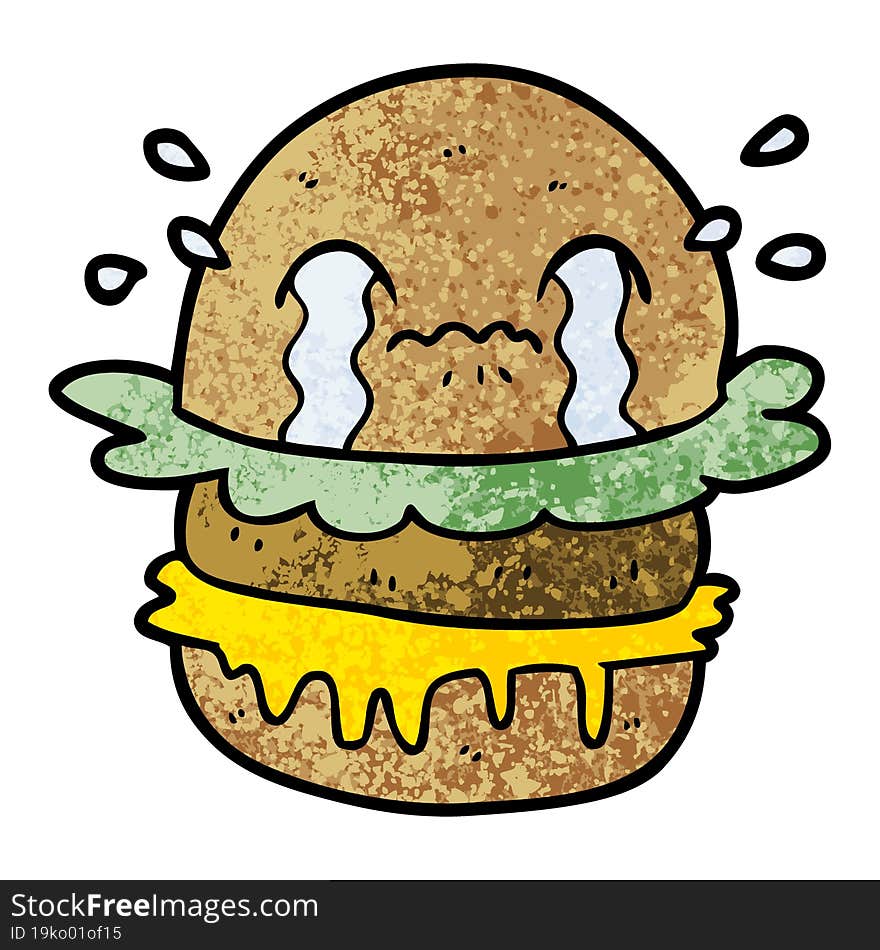 cartoon crying fast food burger. cartoon crying fast food burger