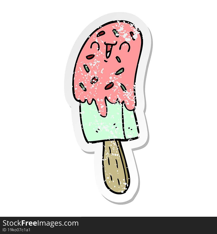 distressed sticker of a cartoon ice lolly