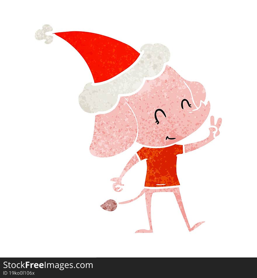 Cute Retro Cartoon Of A Elephant Wearing Santa Hat