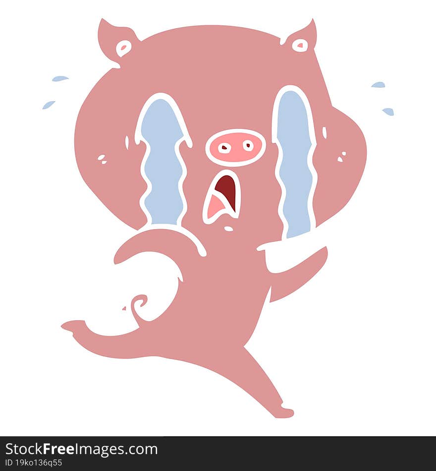 crying pig flat color style cartoon