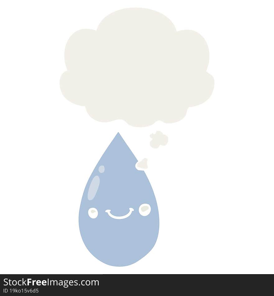 Cartoon Cute Raindrop And Thought Bubble In Retro Style