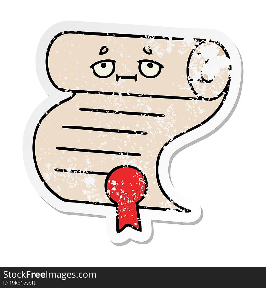 Distressed Sticker Of A Cute Cartoon Contract