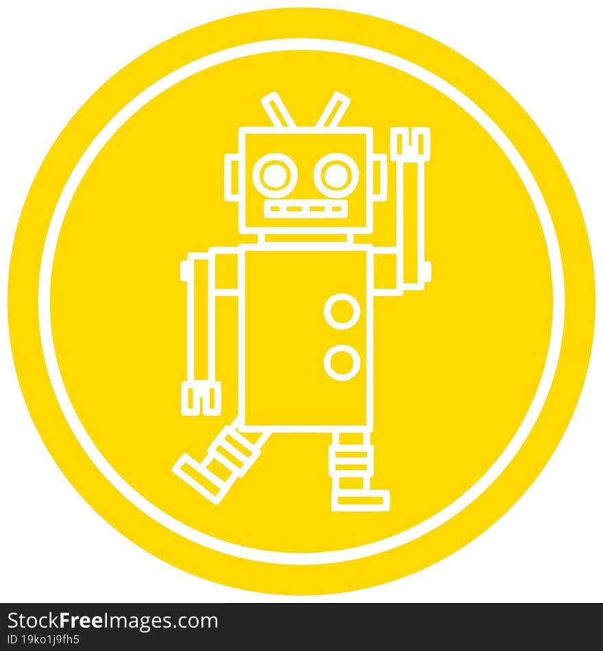 dancing robot circular icon symbol