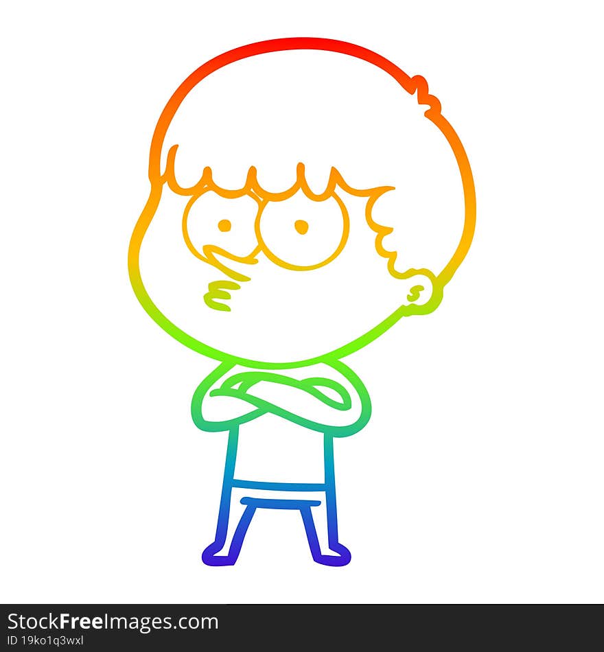 rainbow gradient line drawing cartoon curious boy