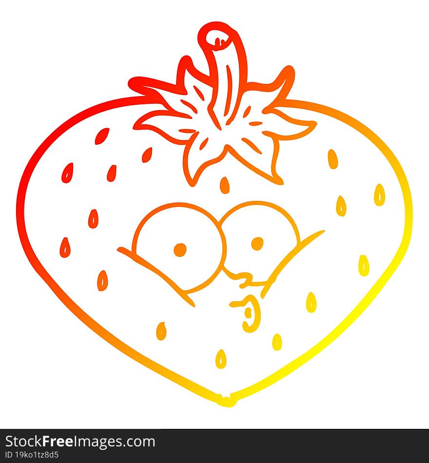 warm gradient line drawing of a cartoon strawberry