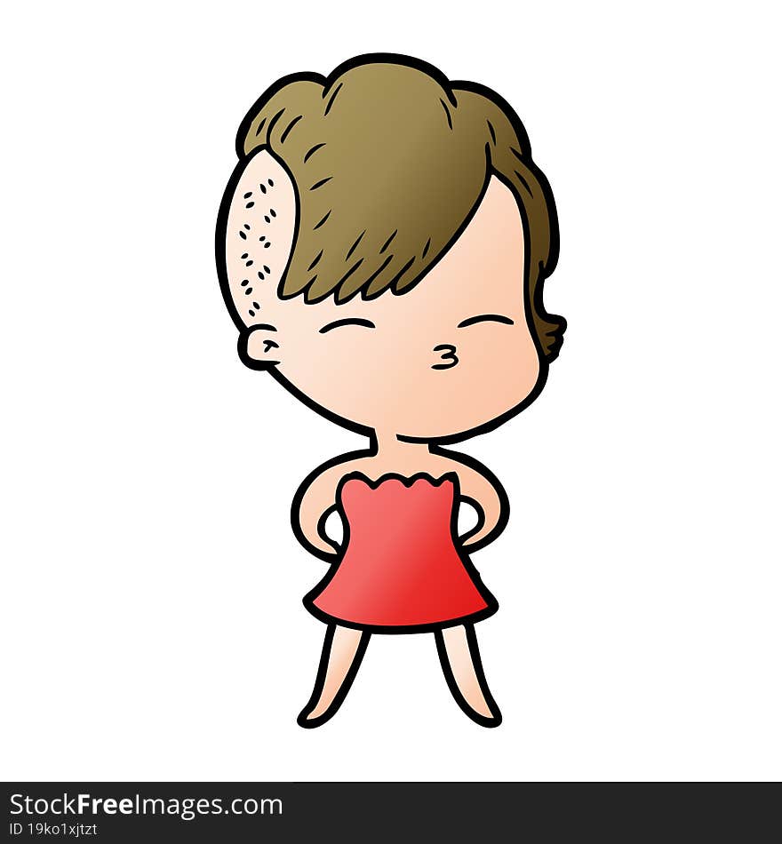 cartoon squinting girl in dress. cartoon squinting girl in dress