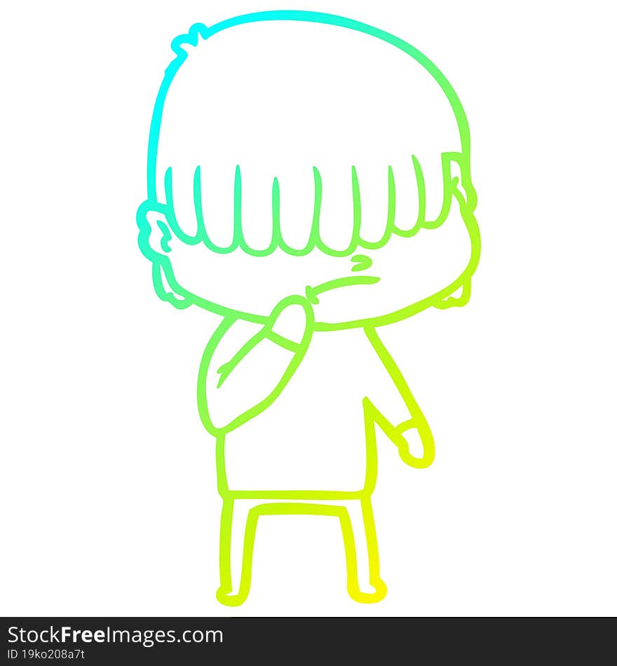 cold gradient line drawing of a cartoon boy with untidy hair