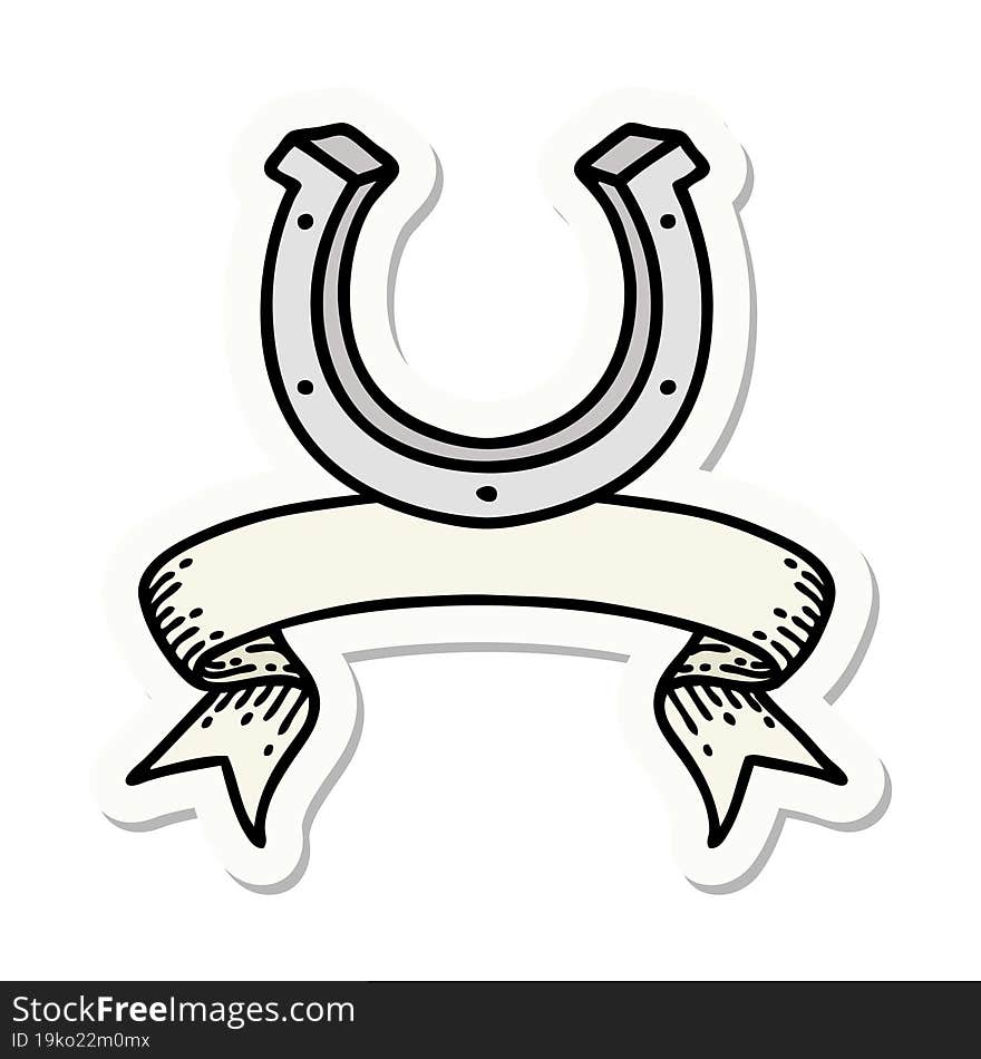 tattoo sticker with banner of a horse shoe