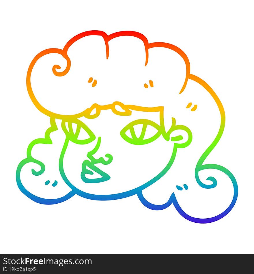 rainbow gradient line drawing cartoon female face