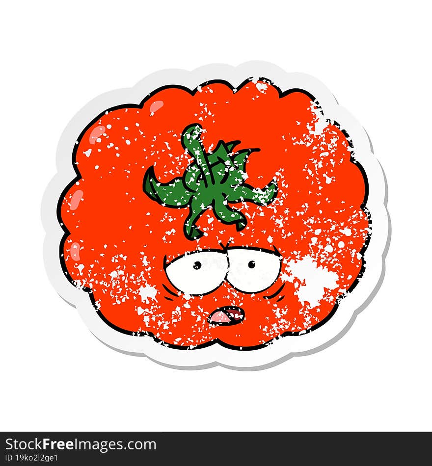 distressed sticker of a cartoon tomato