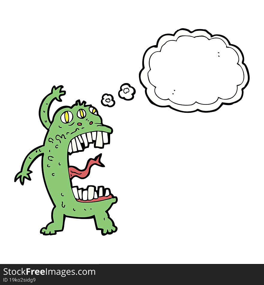 cartoon crazy monster with thought bubble