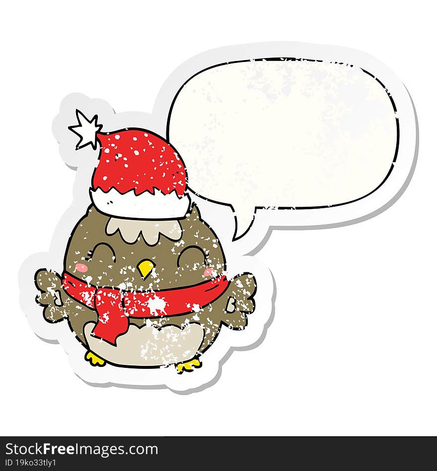 cute christmas owl and speech bubble distressed sticker