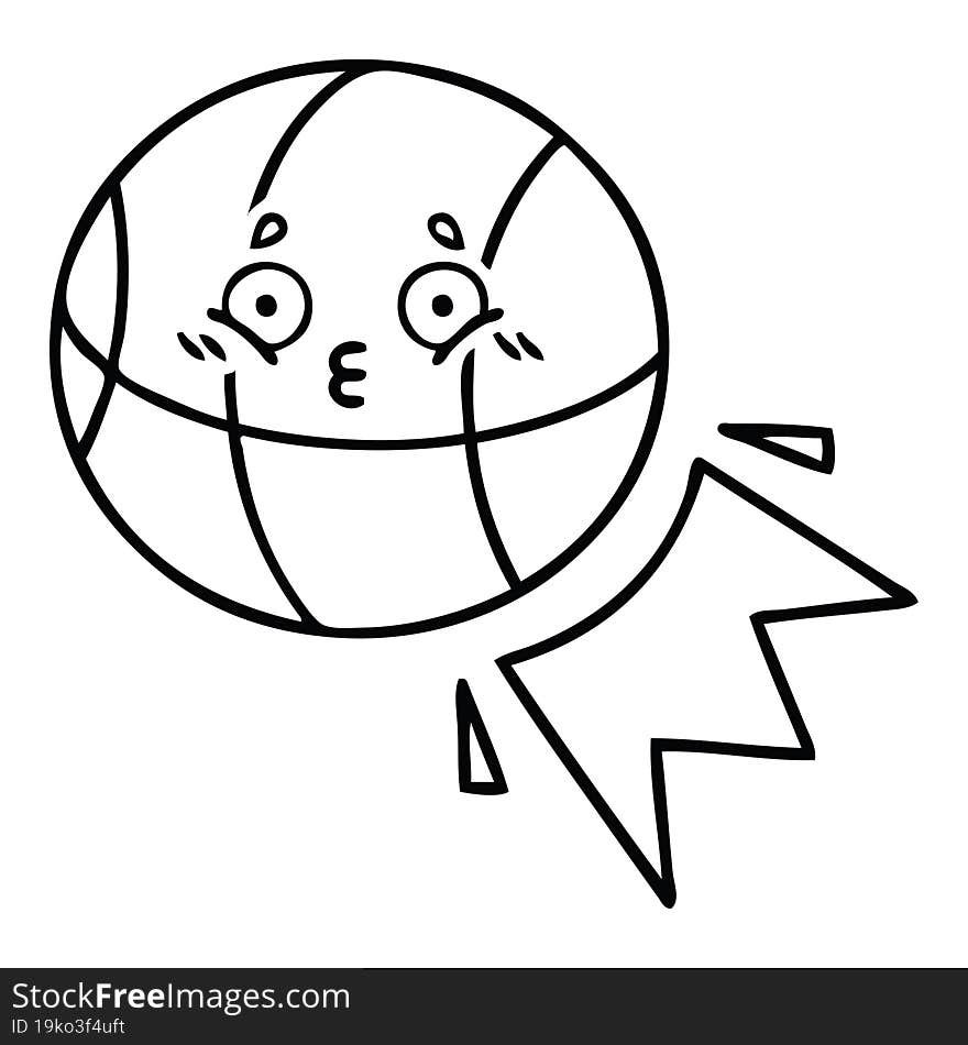 line drawing cartoon of a basketball