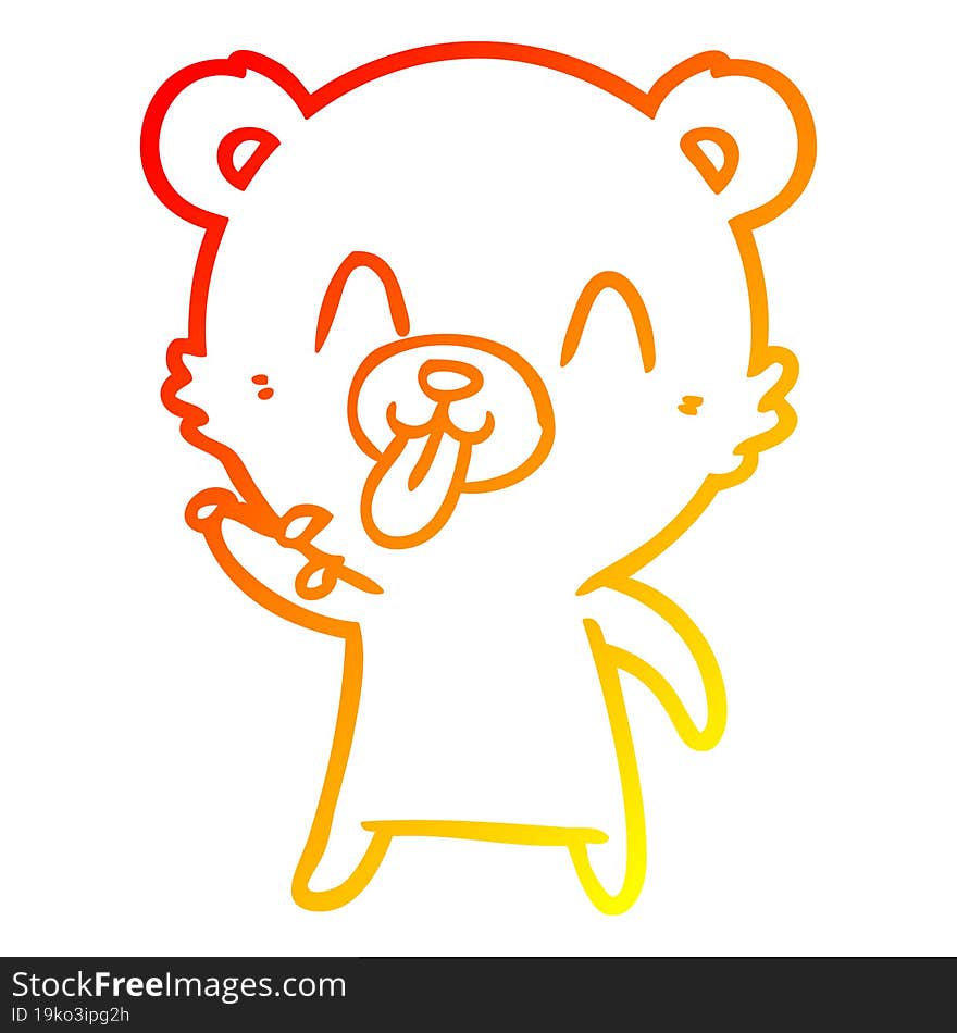 Warm Gradient Line Drawing Rude Cartoon Bear