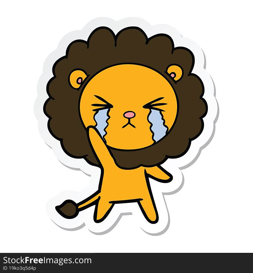 Sticker Of A Cartoon Crying Lion