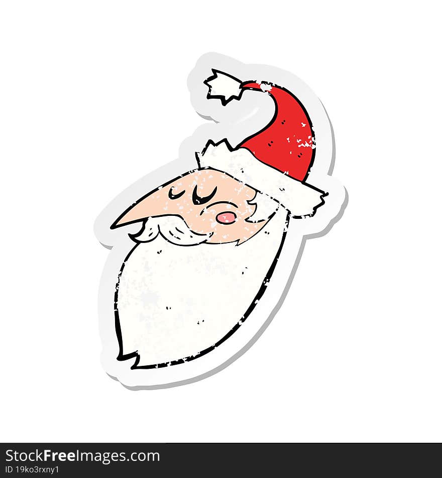 retro distressed sticker of a cartoon santa face