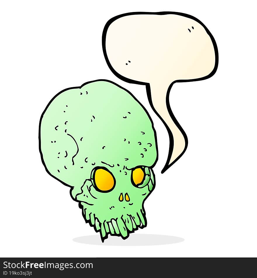 cartoon spooky skull with speech bubble