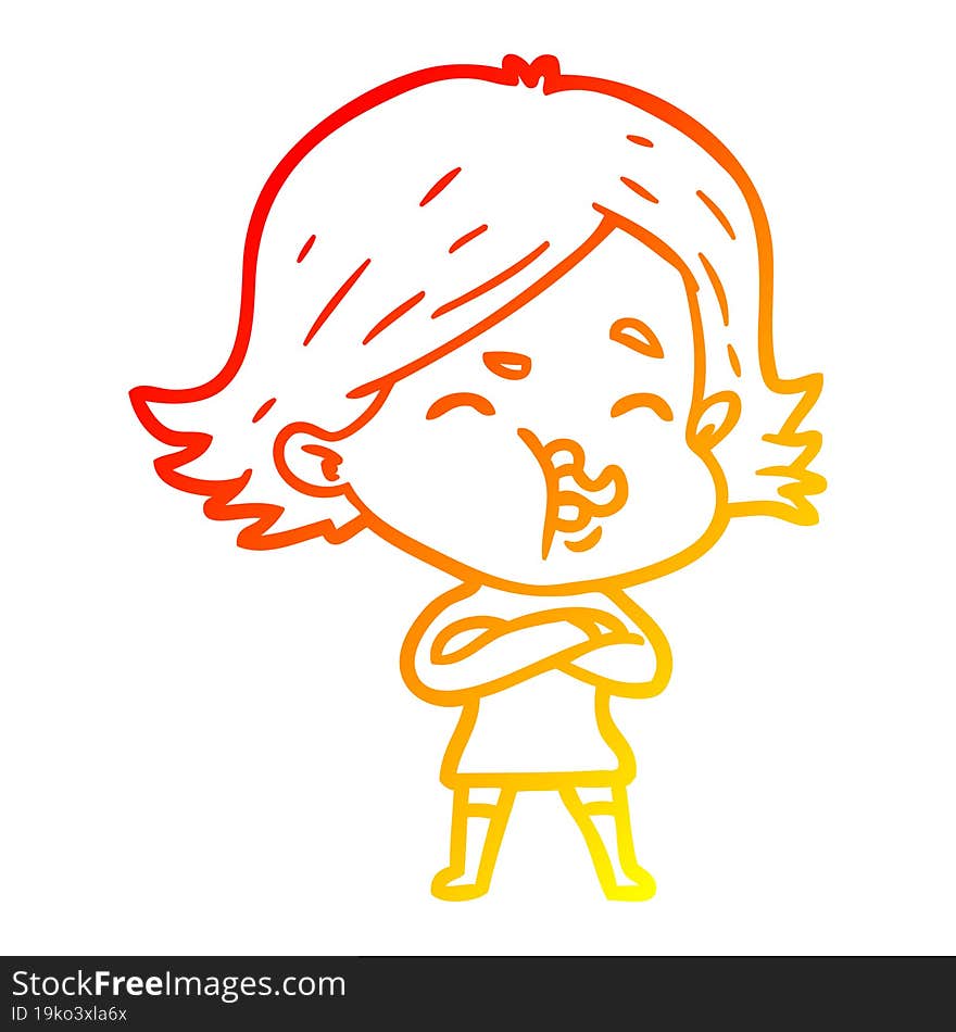 Warm Gradient Line Drawing Cartoon Girl Pulling Face