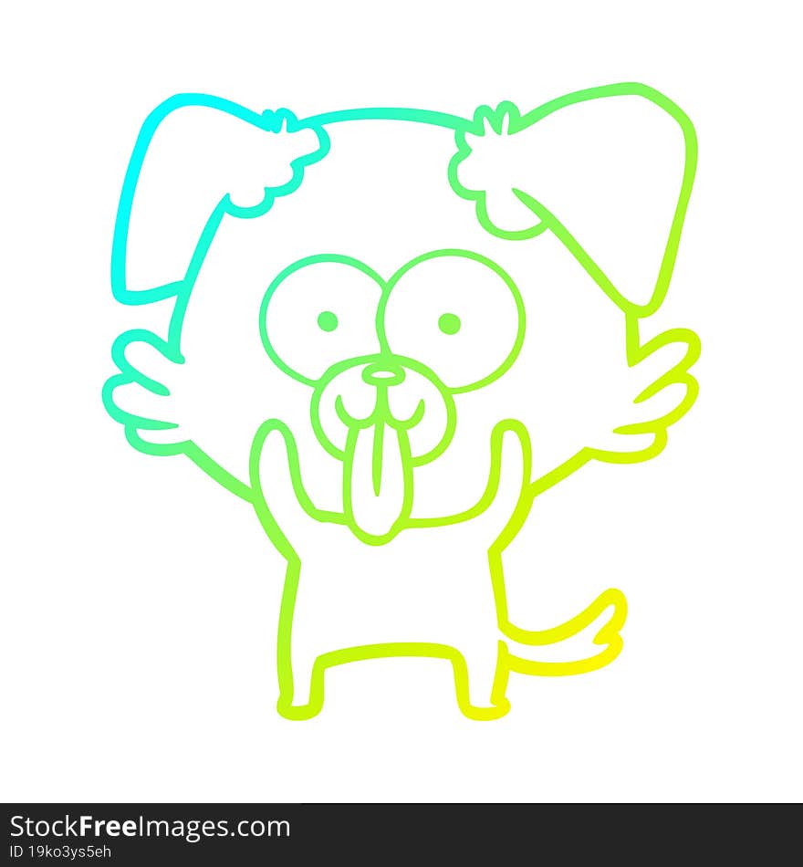 cold gradient line drawing of a cartoon dog with tongue sticking out