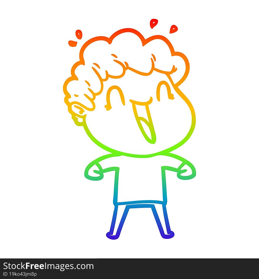 rainbow gradient line drawing of a cartoon happy man laughing