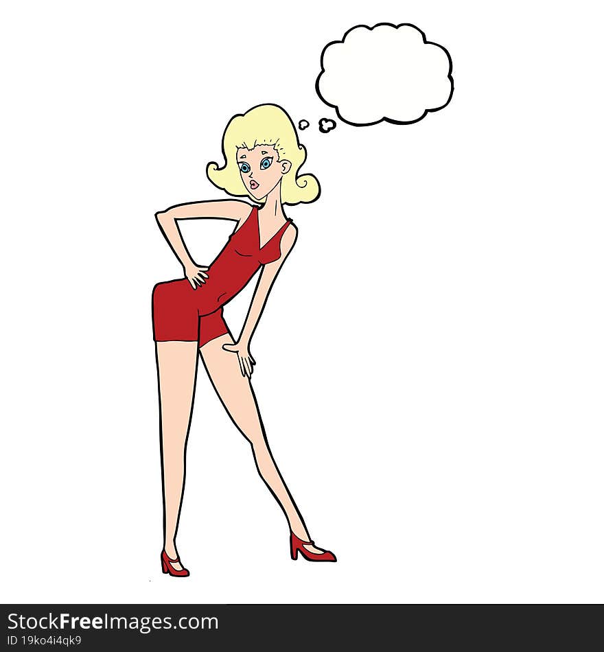 cartoon model woman posing with thought bubble