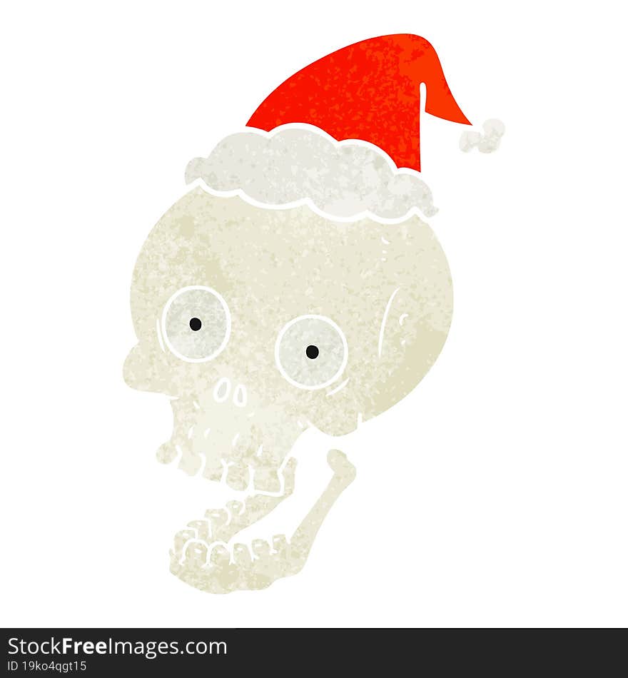 retro cartoon of a skull wearing santa hat