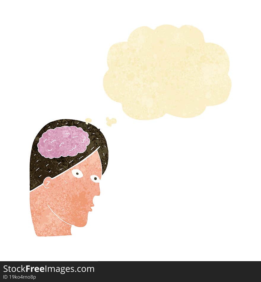 cartoon head with brain symbol with thought bubble