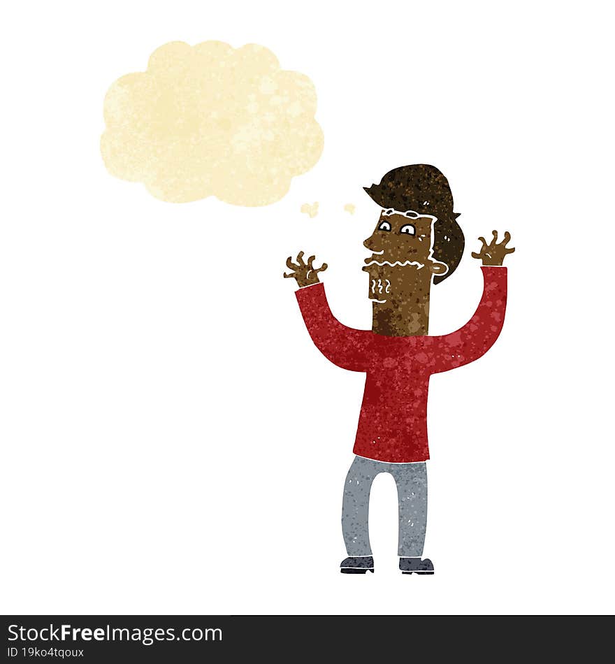 cartoon nervous man with thought bubble