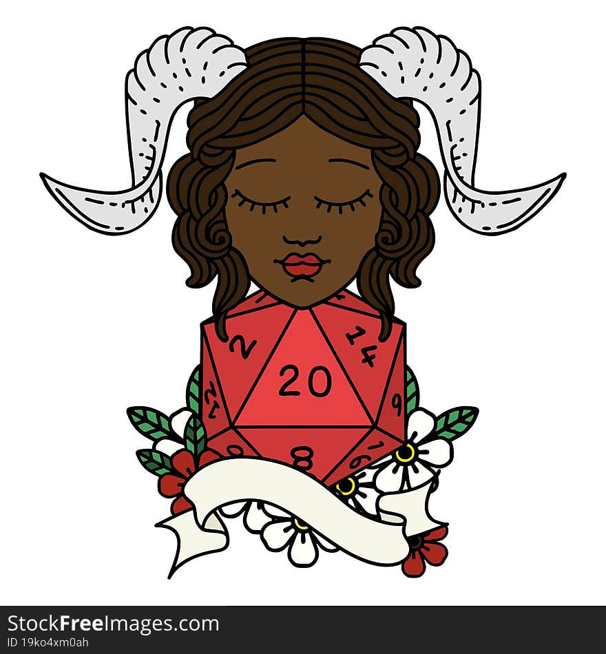 Tiefling With Natural Twenty Dice Roll Illustration