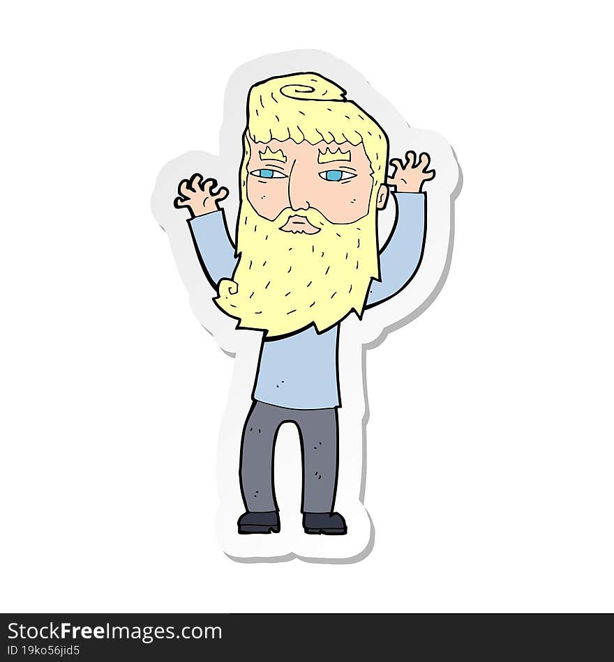 sticker of a cartoon bearded man waving arms