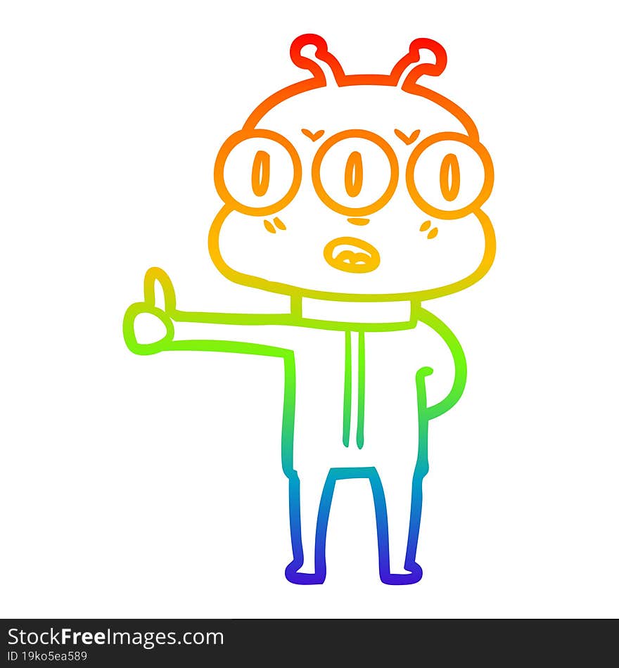 rainbow gradient line drawing cartoon three eyed alien