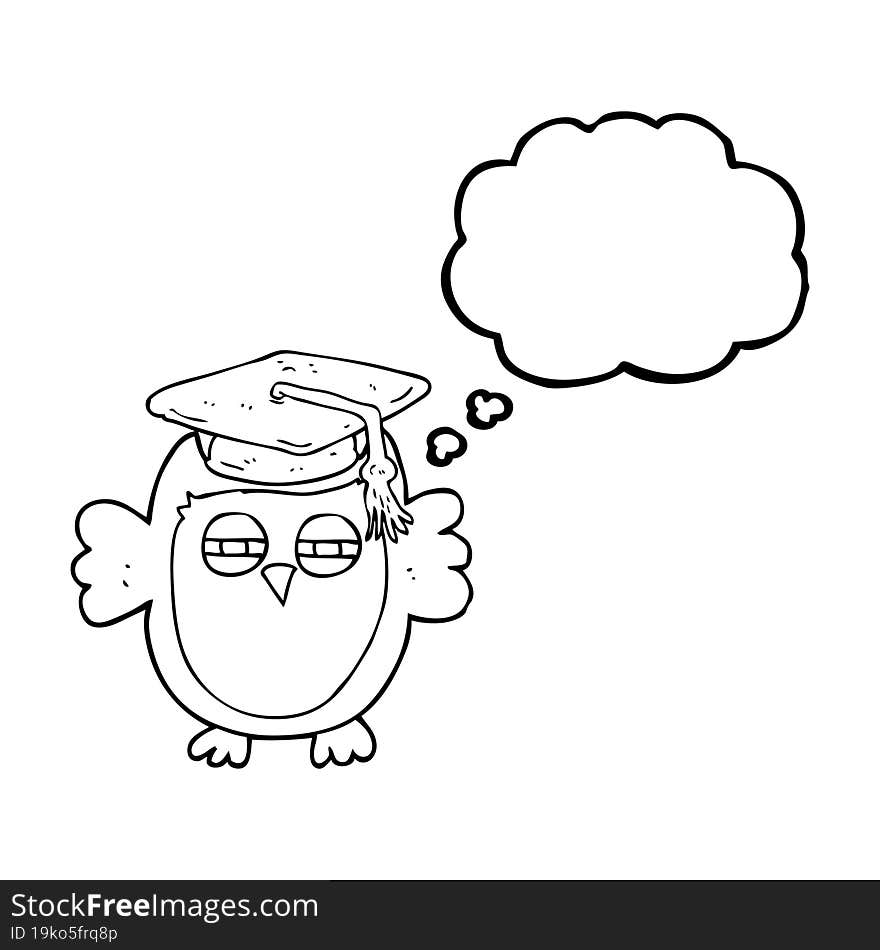 freehand drawn thought bubble cartoon clever owl