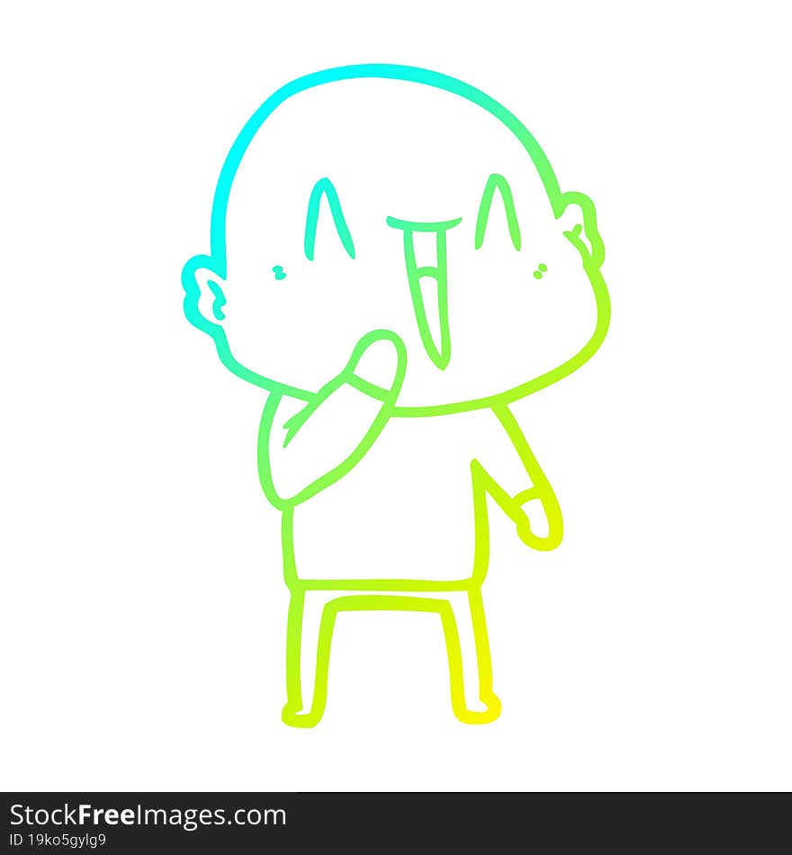 cold gradient line drawing of a happy cartoon bald man