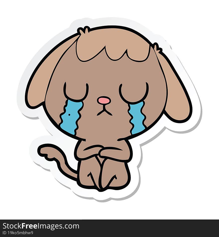 Sticker Of A Cute Cartoon Dog Crying