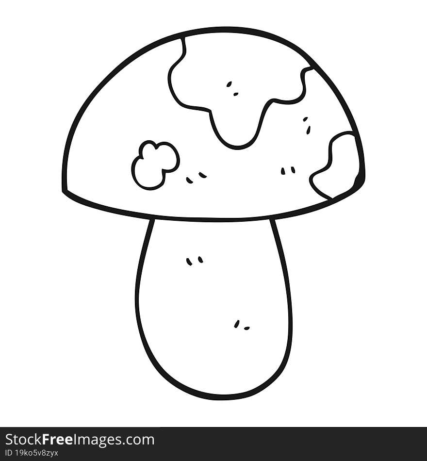 freehand drawn black and white cartoon toadstool