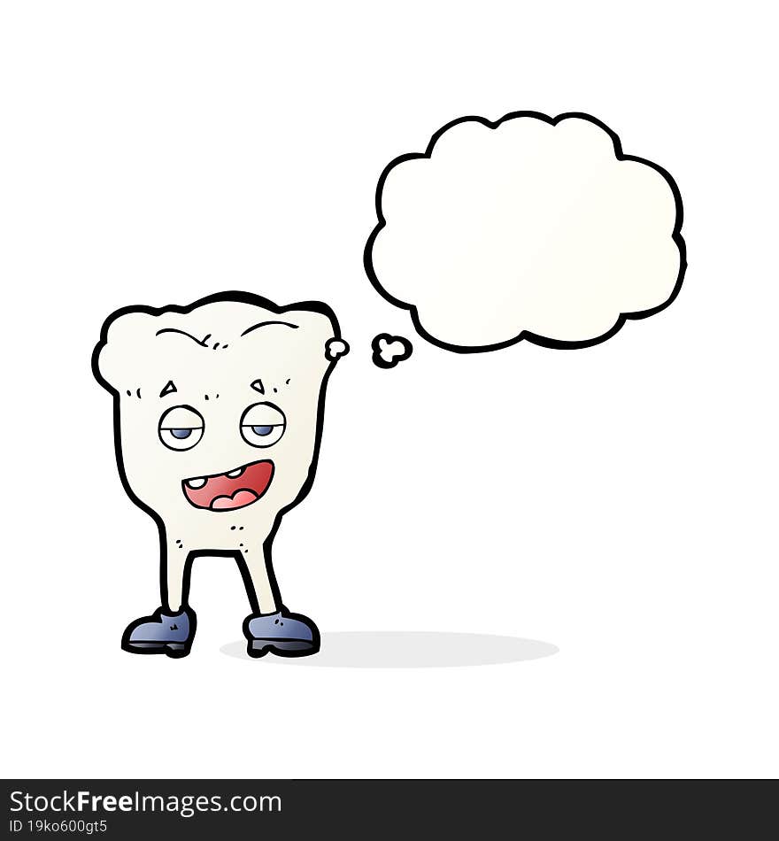 cartoon tooth looking smug with thought bubble