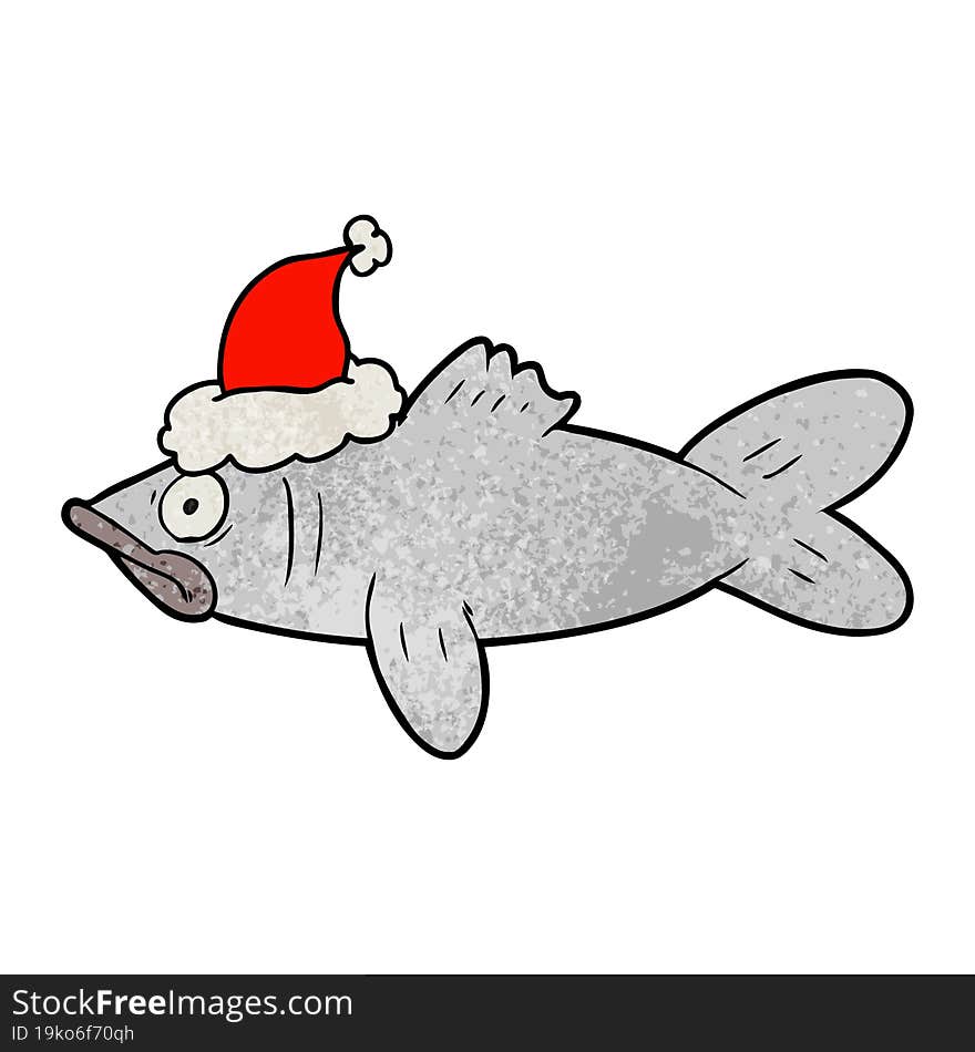 textured cartoon of a fish wearing santa hat