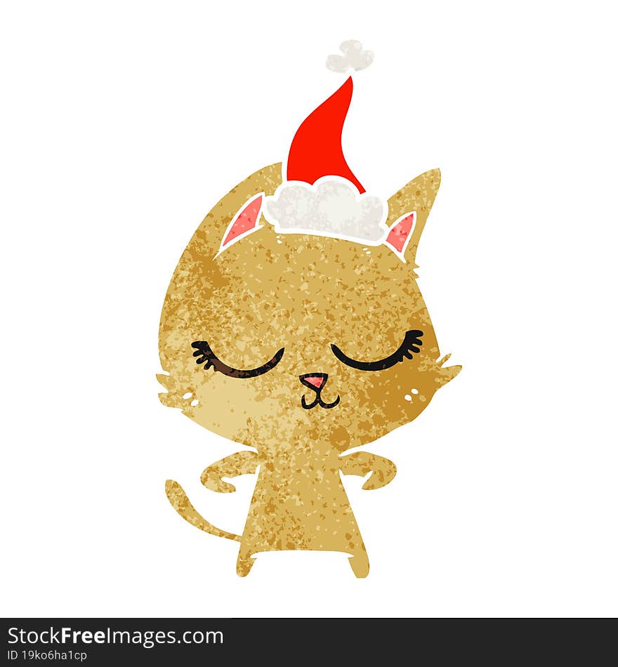 calm retro cartoon of a cat wearing santa hat