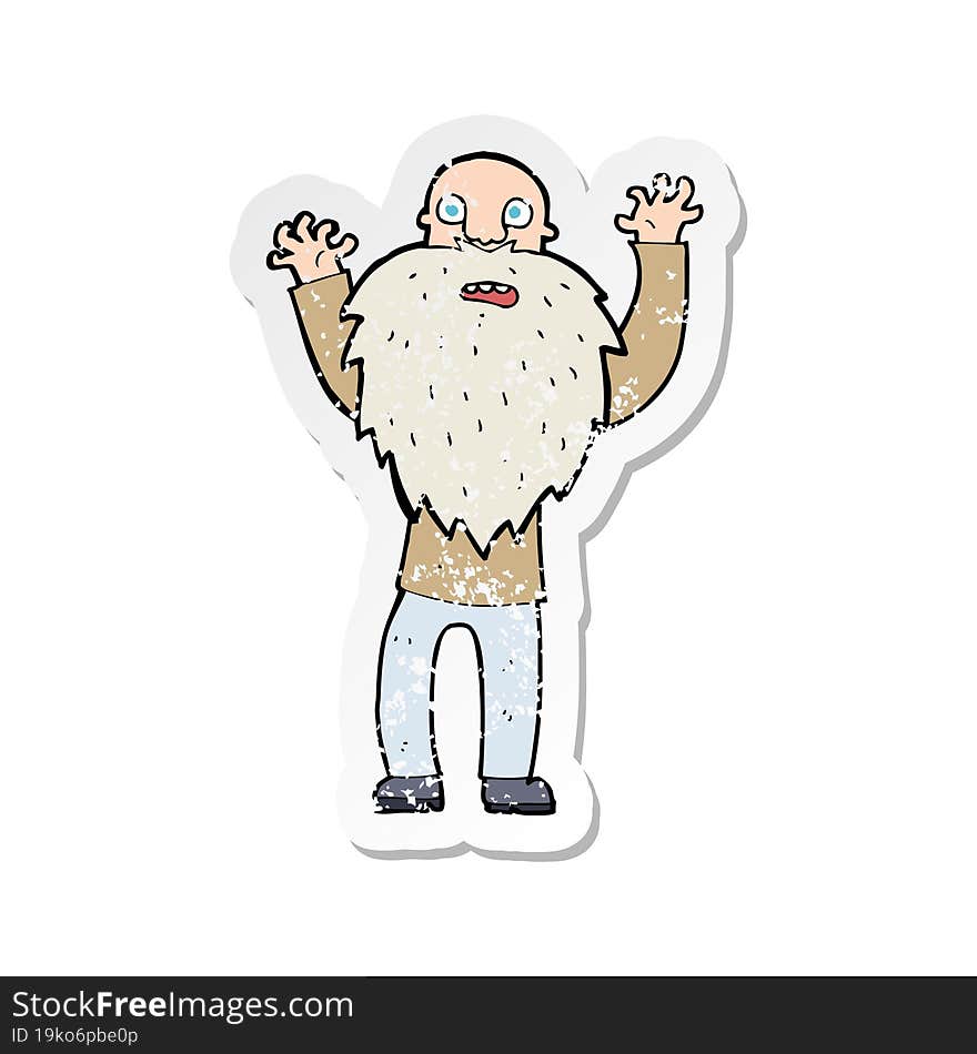 retro distressed sticker of a cartoon frightened old man with beard