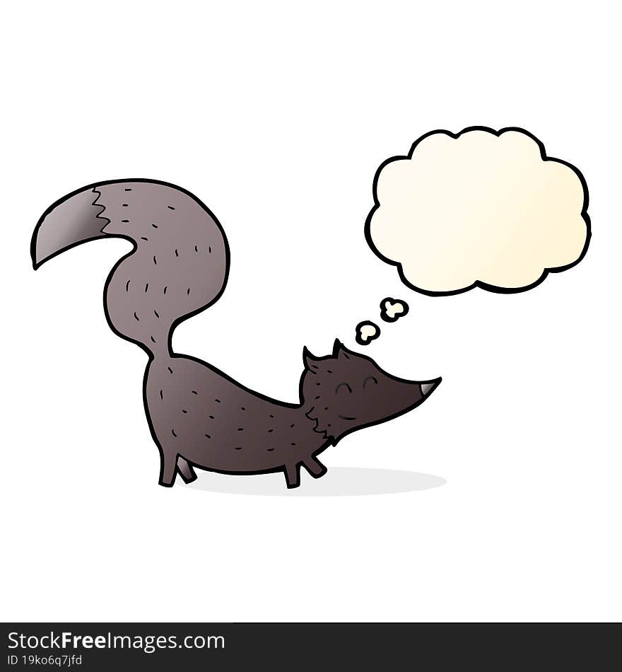 cartoon little wolf cub with thought bubble