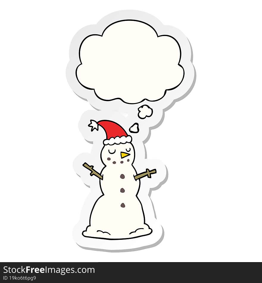 Cartoon Christmas Snowman And Thought Bubble As A Printed Sticker