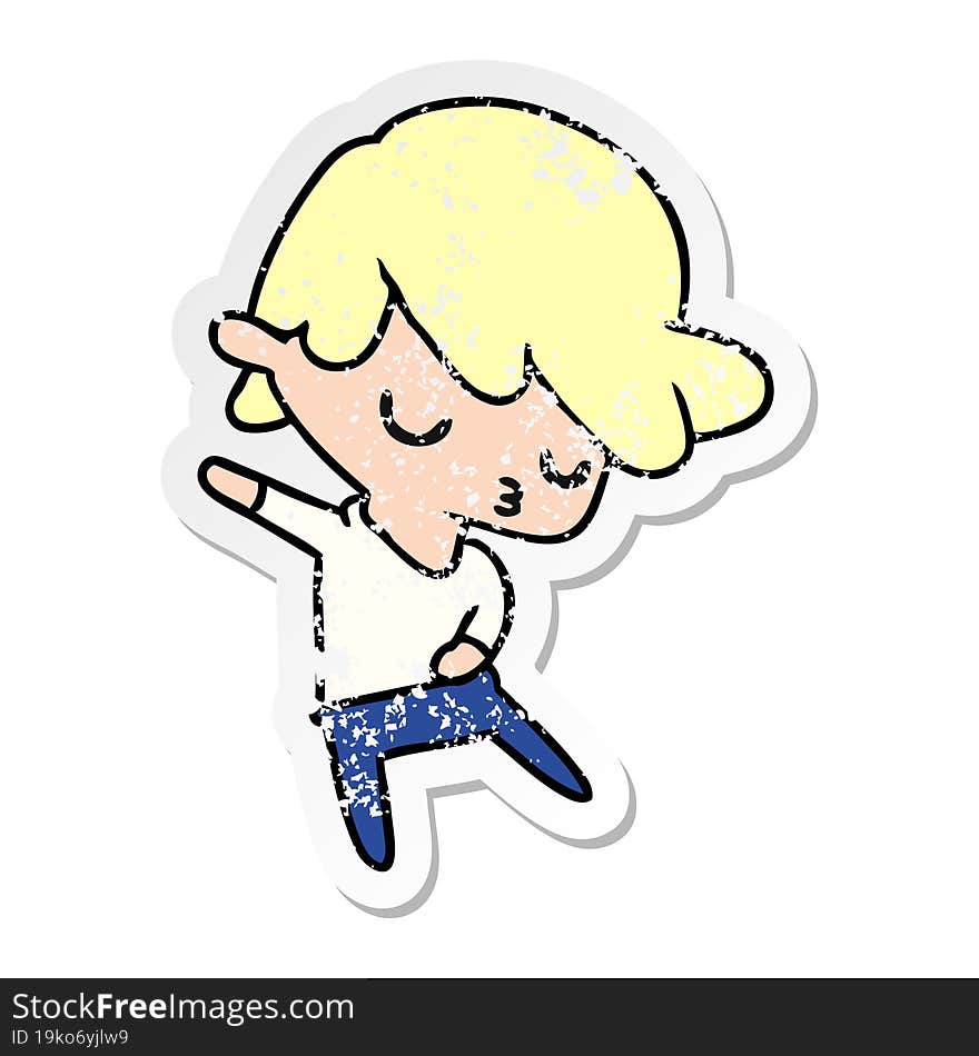 distressed sticker cartoon of kawaii cute boy