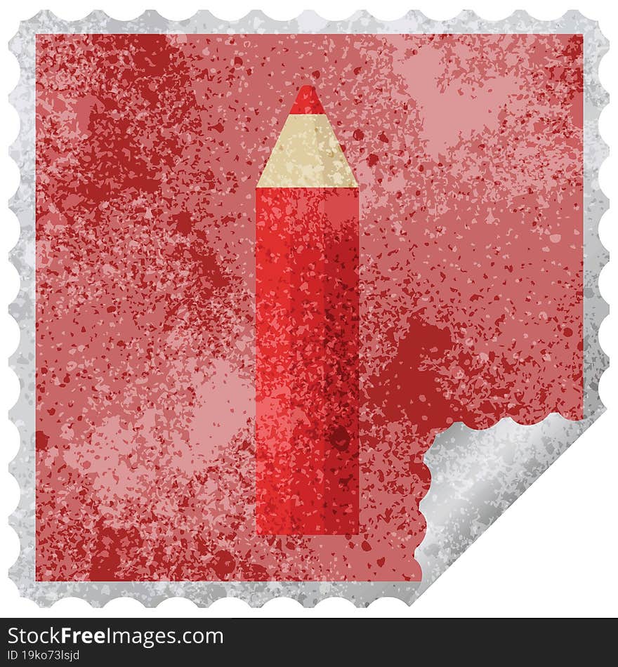 red coloring pencil graphic vector illustration square sticker stamp