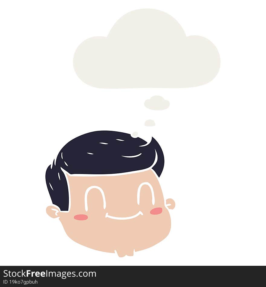 cartoon male face with thought bubble in retro style