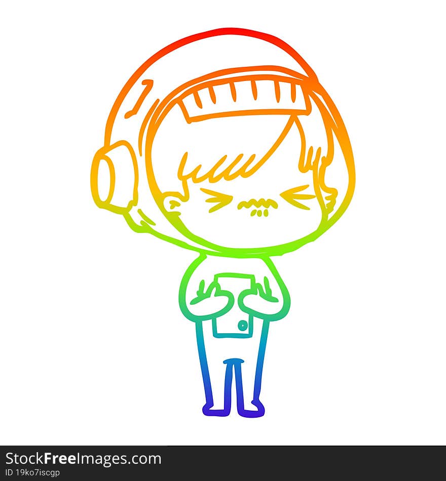 rainbow gradient line drawing of a cartoon astronaut woman